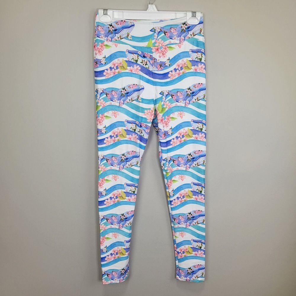 Whale and Flower Print Polyester and Spandex Ankle Leggings One Size Fits All